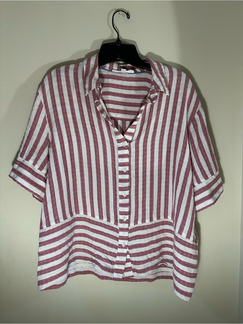 Relaxed Red & White Striped Button-Down Shirt
